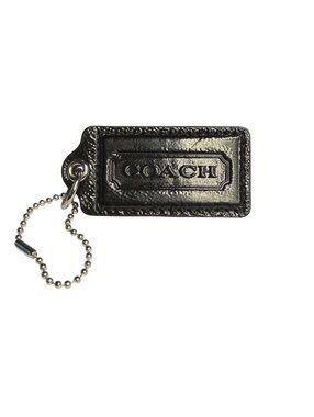 Coach Vintage Black Patent Leather Hangtag Silver Chain 2.5"